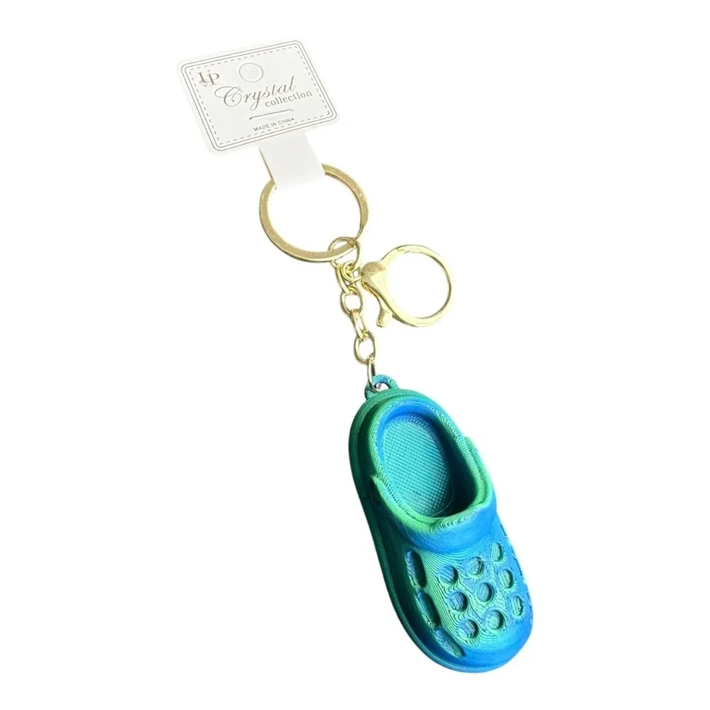 LP Crystal Collection Key Chain Women's Blue Green Gold Tone Clog Shoe Charm 5